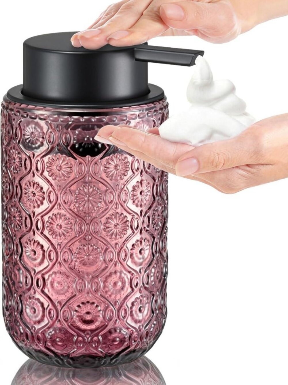Stylish Pink Glass Foaming Hand Soap Dispenser - Chic Bathroom Decor Accessory